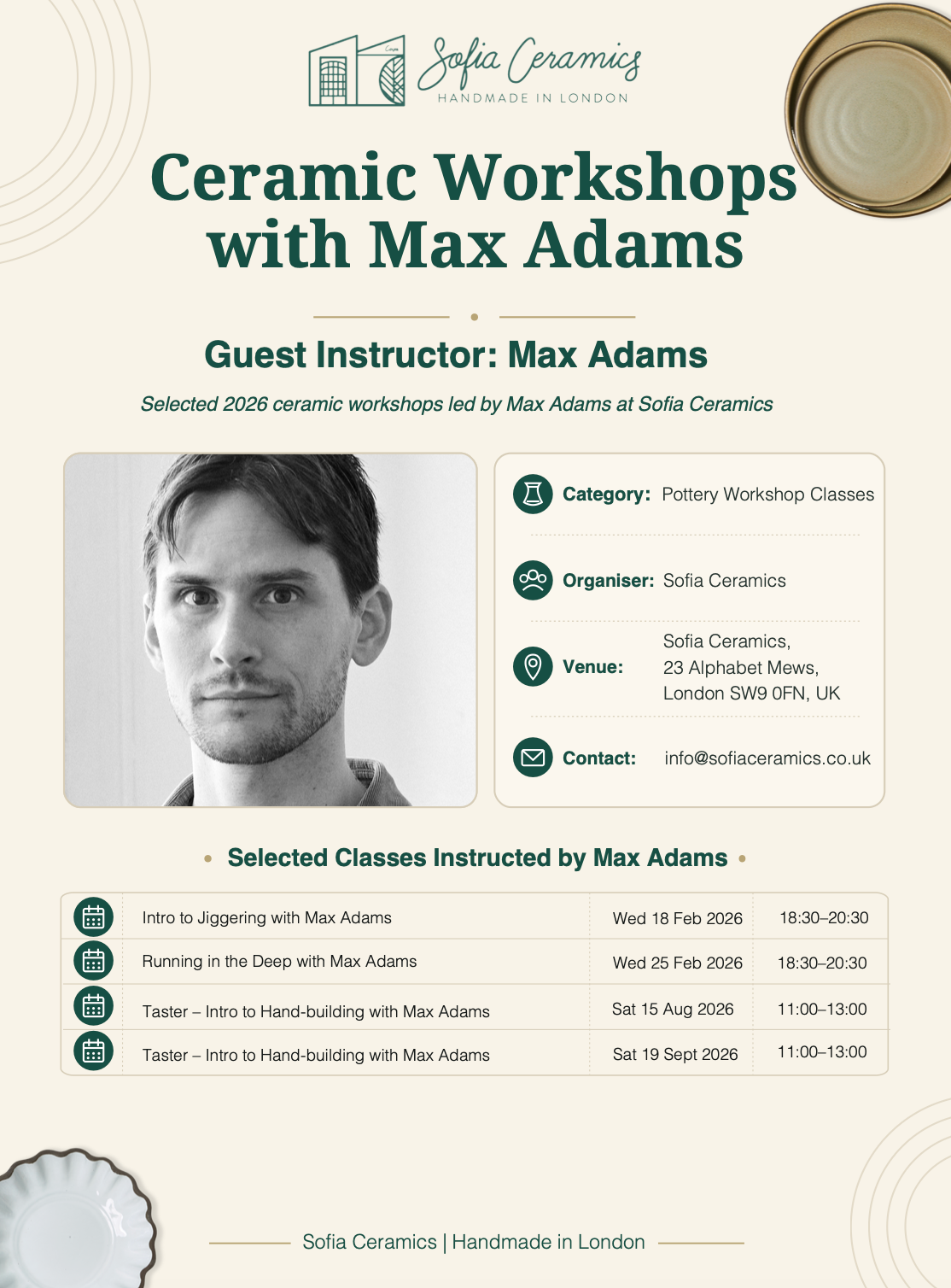 Taster Intro to hand-building with Max Adams | Sat 19 Sept 2026 | 11:00–13:00